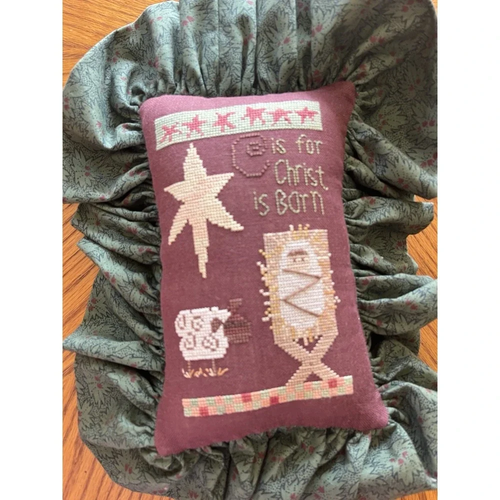 Christmas Cross Stitch Pillow Finished Nativity Jesus Country Primitive 9